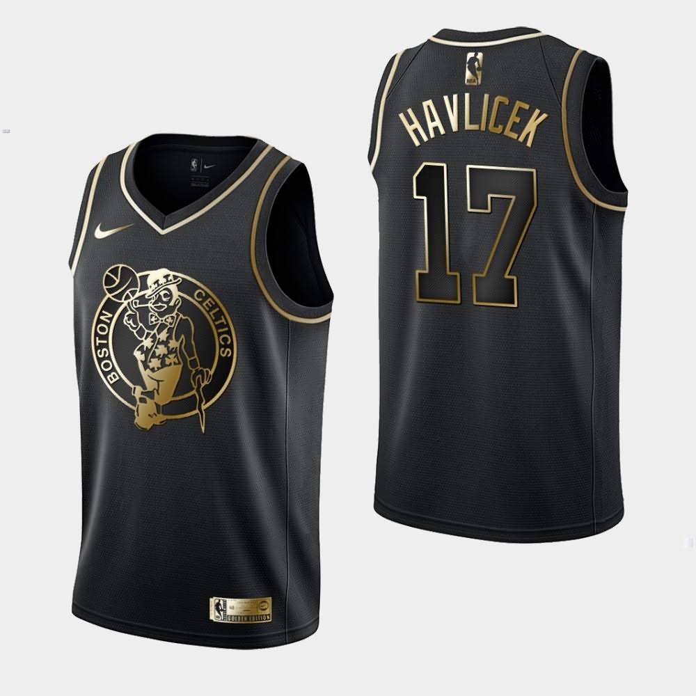 Men's Boston Celtics #17 John Havlicek Black Golden Edition Jersey NLV61E5H