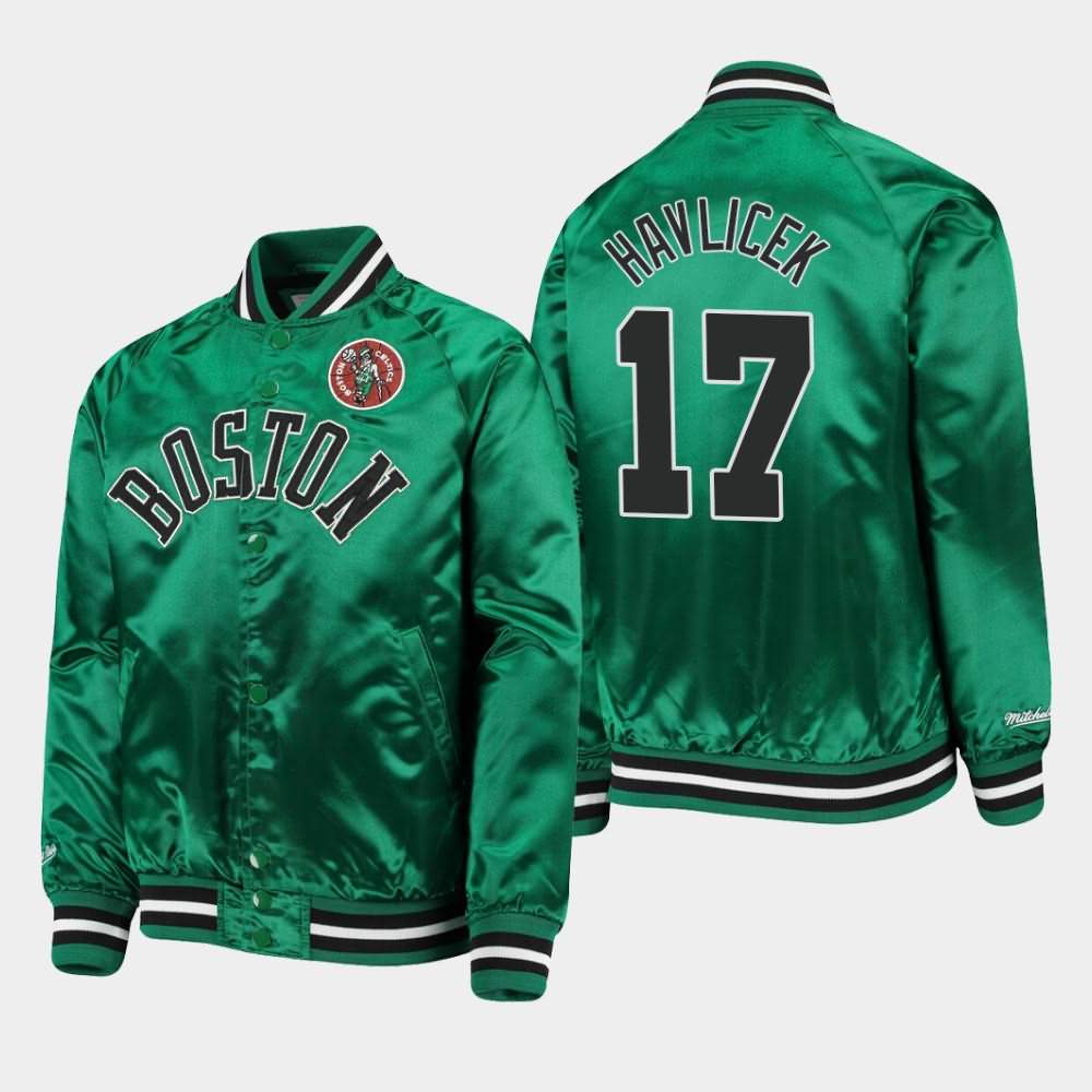 Youth Boston Celtics #17 John Havlicek Kelly Green Mitchell & Ness Lightweight Satin Raglan Full-Snap Hardwood Classics Jacket YCM63E4I
