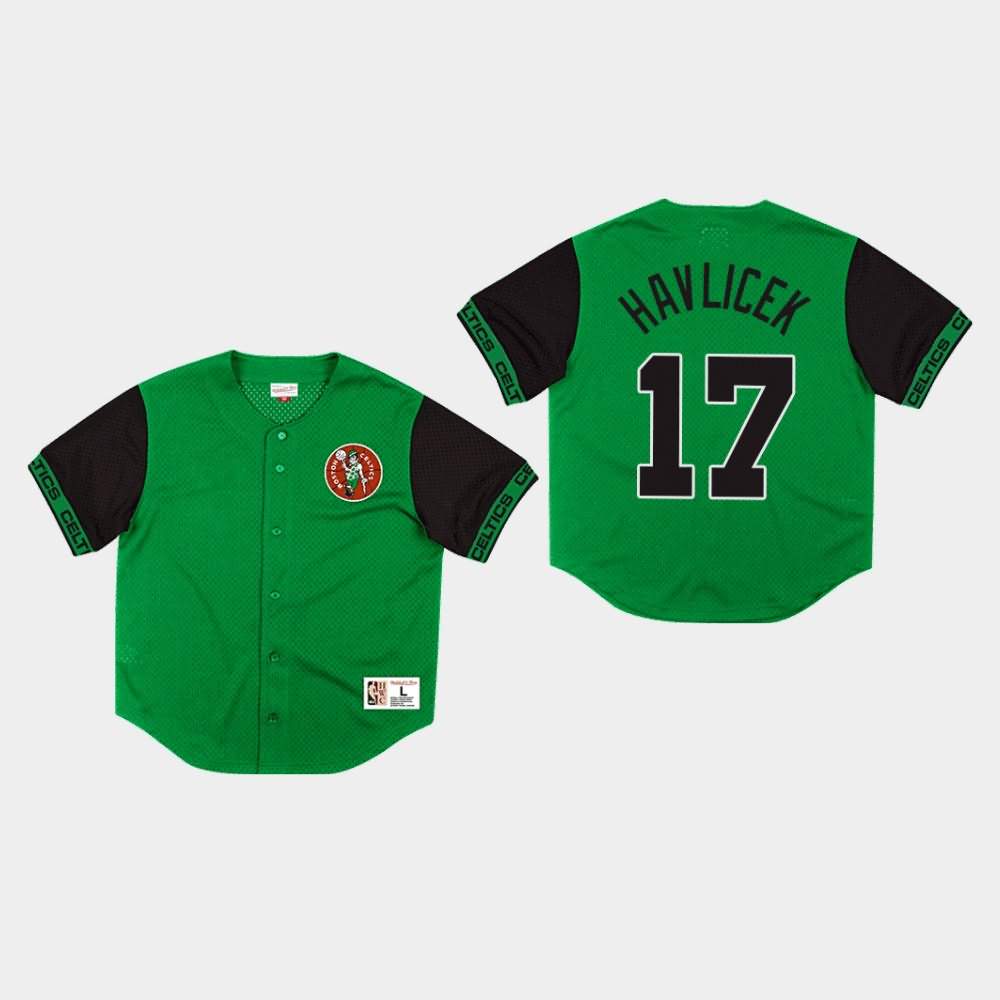 Men's Boston Celtics #17 John Havlicek Green Mesh Button Front Pure Shooter T-Shirt JSS66E2O