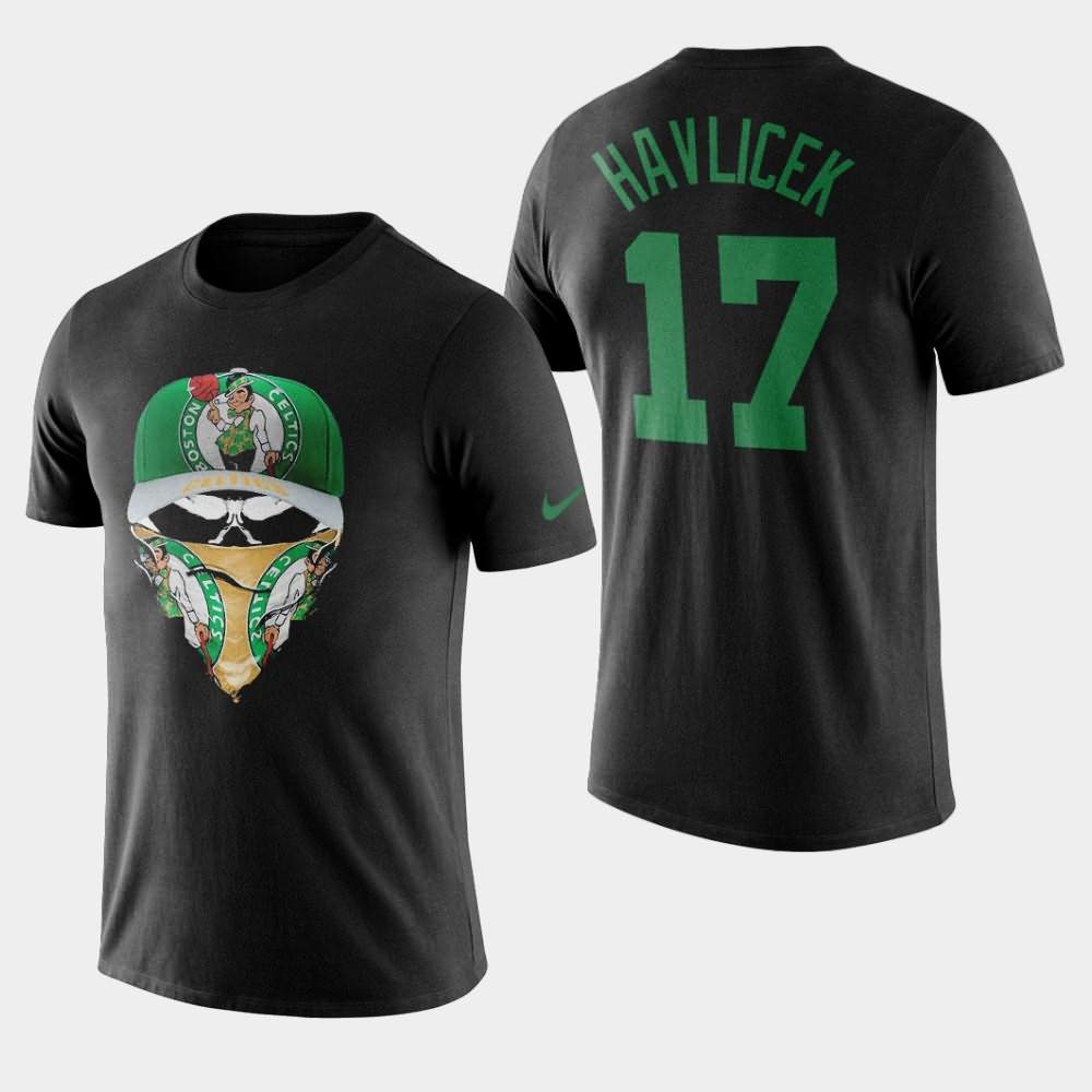 Men's Boston Celtics #17 John Havlicek Black 2019-nCoV Skull Mask T-Shirt OYN76E3L