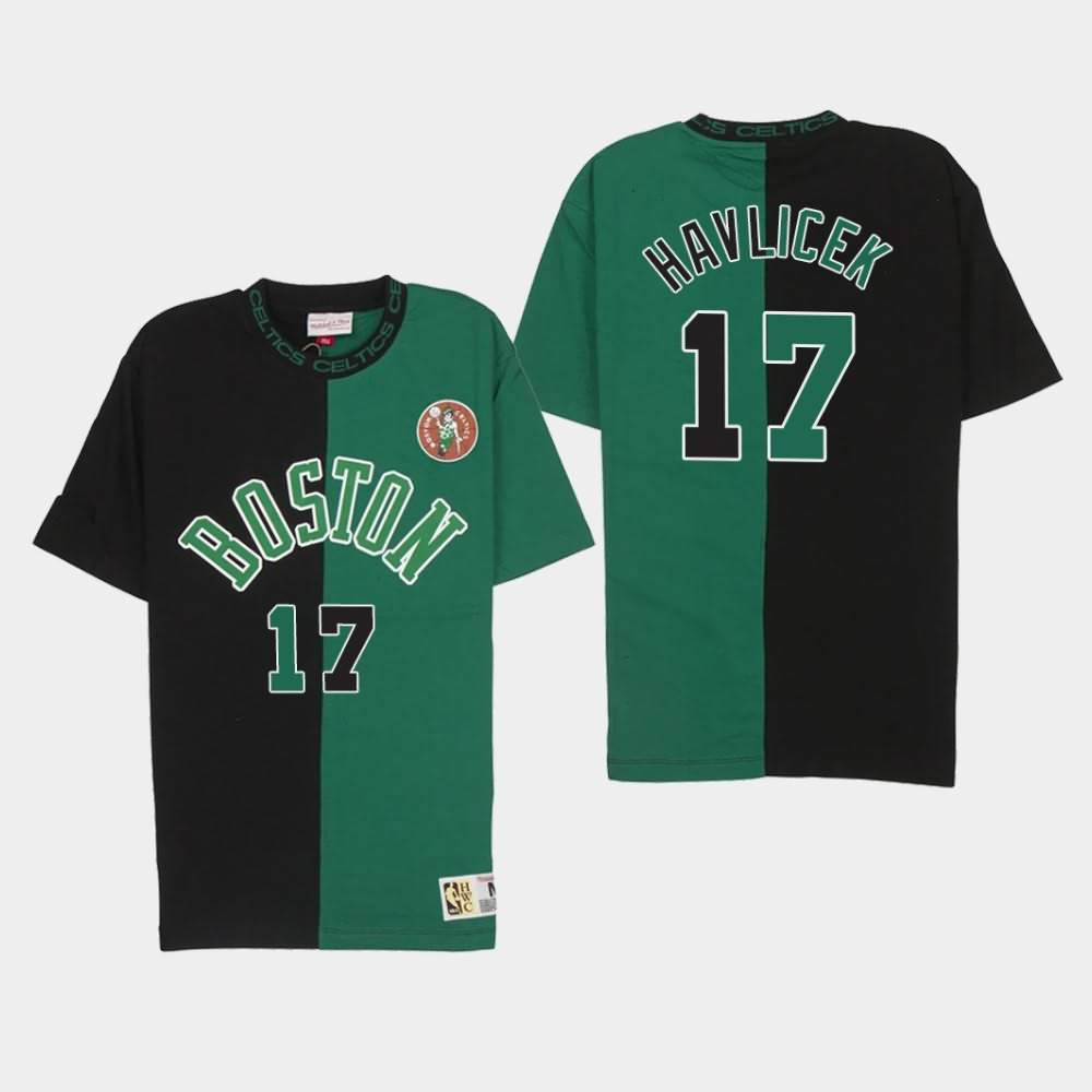 Men's Boston Celtics #17 John Havlicek Black Green Split Color T-Shirt GTU45E6Z