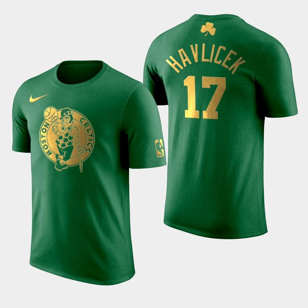 Men's Boston Celtics #17 John Havlicek Green Golden Edition St. Patrick's Day T-Shirt GFC14E8R