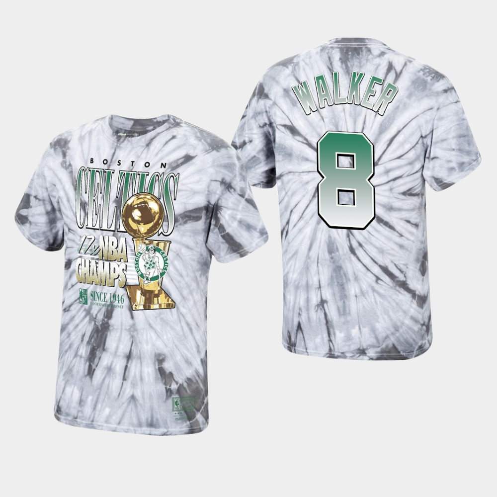 Men's Boston Celtics #8 Kemba Walker Silver Hardwood Classics 17 Times Champs Playoffs T-Shirt VTT73E4Y