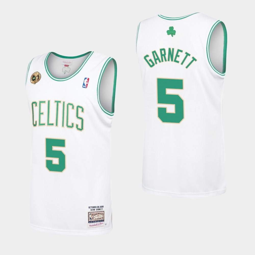 Men's Boston Celtics #5 Kevin Garnett White Hardwood Classics Swingman 2008 NBA Champions Jersey MFX34E1P