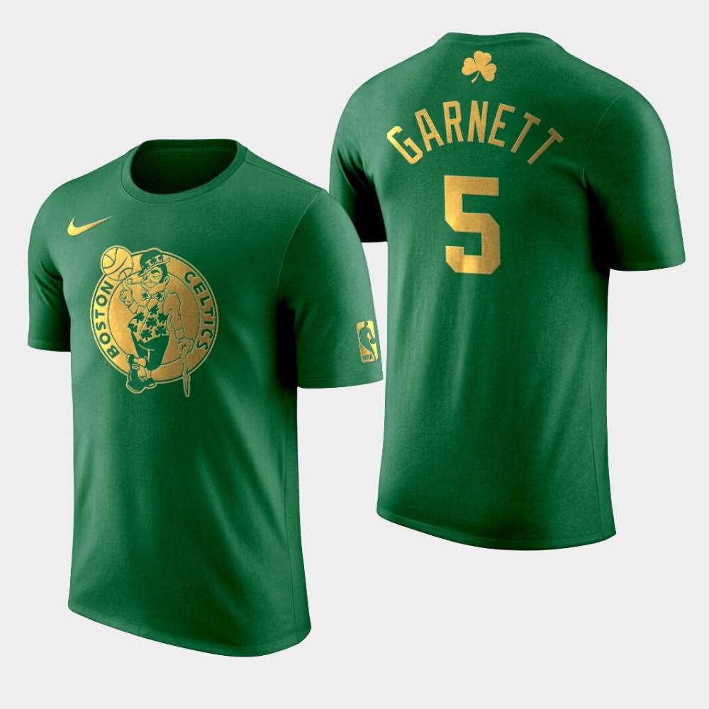 Men's Boston Celtics #5 Kevin Garnett Green Golden Edition St. Patrick's Day T-Shirt QVX61E7W