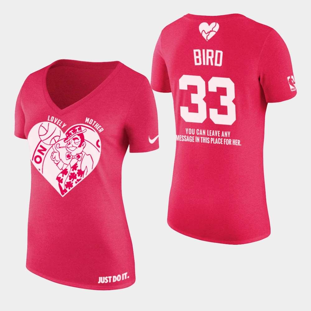 Women's Boston Celtics #33 Larry Bird Pink V-Neck 2019 Mother's Day T-Shirt IUC86E0L