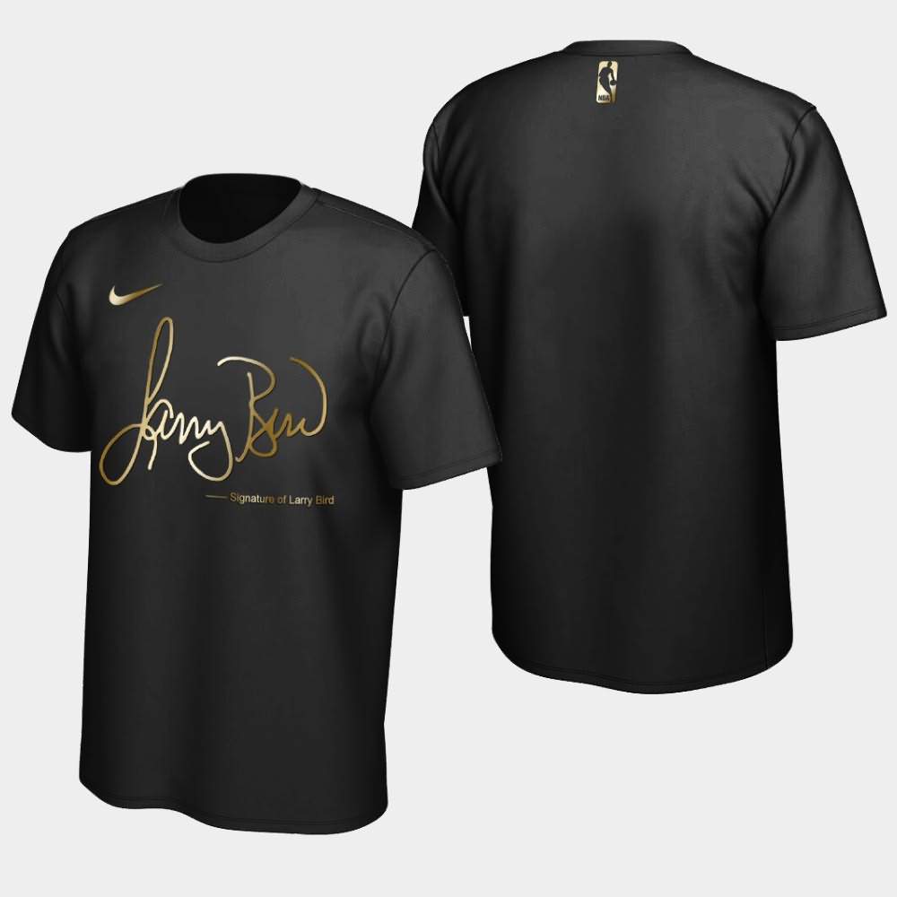 Men's Boston Celtics #33 Larry Bird Black Signature Golden Limited Edition T-Shirt KUD45E8Q