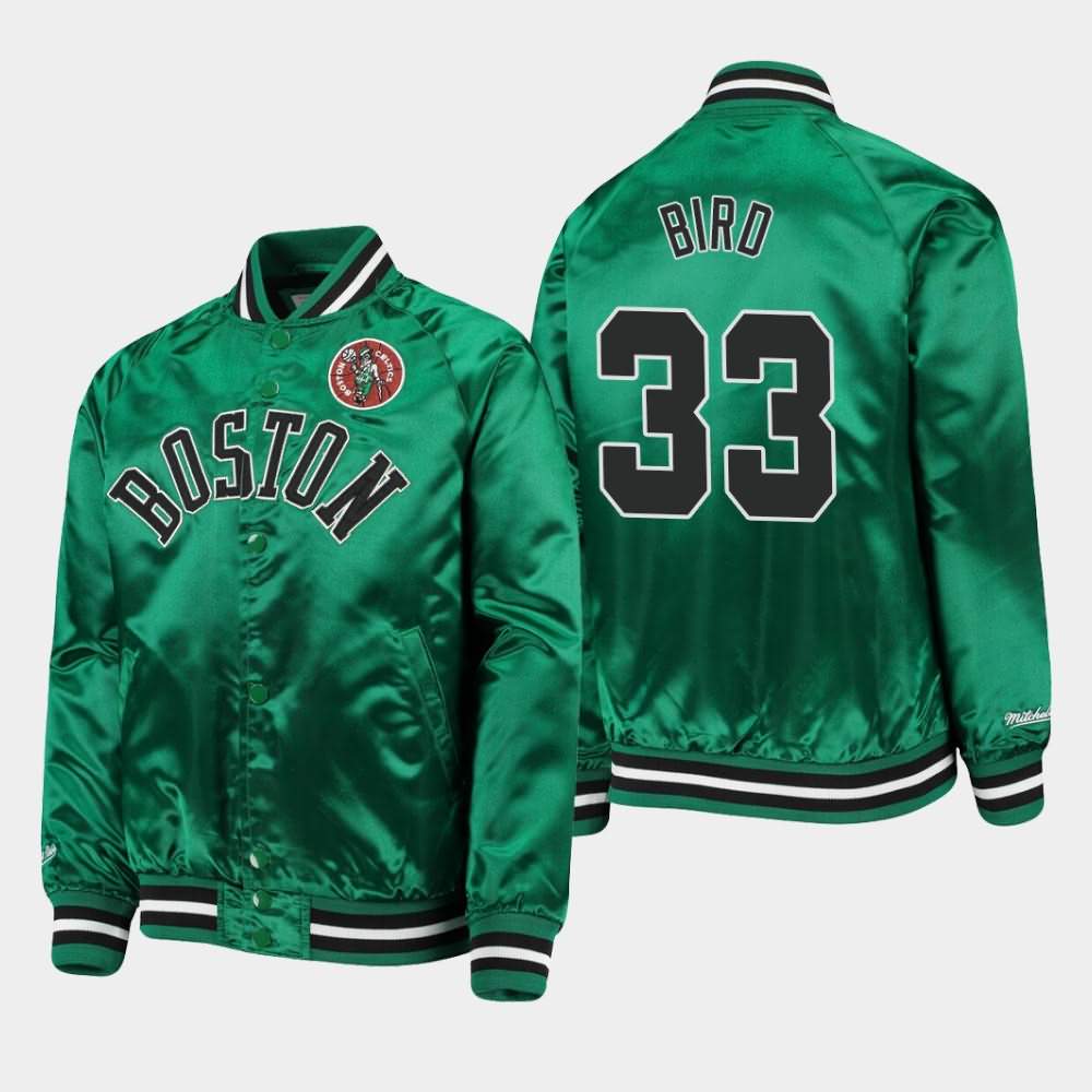 Youth Boston Celtics #33 Larry Bird Kelly Green Mitchell & Ness Lightweight Satin Raglan Full-Snap Hardwood Classics Jacket DXO48E1V