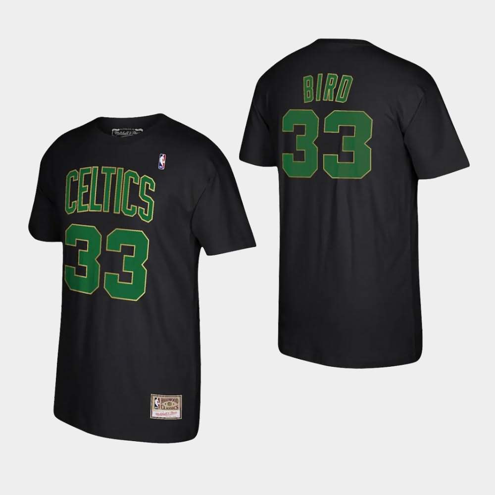 Men's Boston Celtics #33 Larry Bird Black Hardwood Classics Reload T-Shirt LRG23E4Y