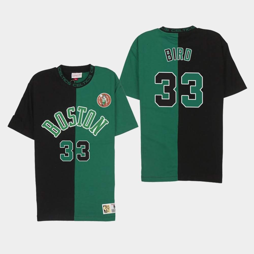 Men's Boston Celtics #33 Larry Bird Black Green Split Color T-Shirt GKA33E3B