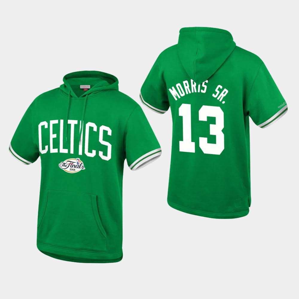 Men's Boston Celtics #13 Marcus Morris Sr. Kelly Green Throwback French Terry Pullover Hardwood Classics Hoodie RMF14E8P