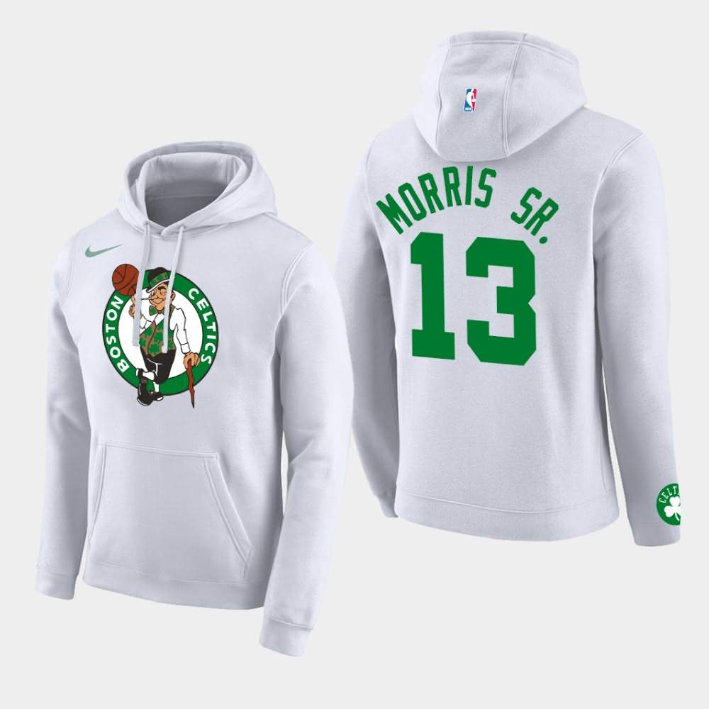 Men's Boston Celtics #13 Marcus Morris Sr. White Team Logo Pullover Club Hoodie RZP04E5S