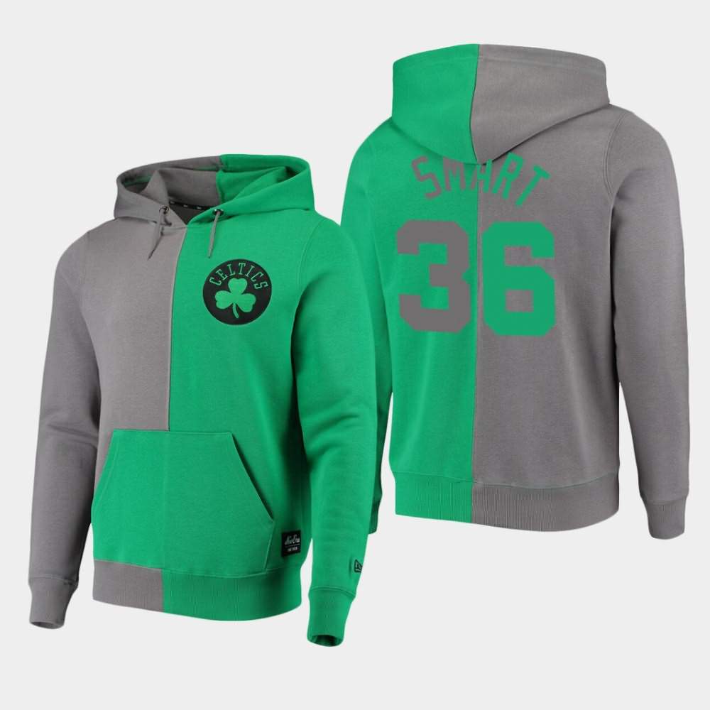 Men's Boston Celtics #36 Marcus Smart Gray Kelly Green Color Block Pullover Diagonal French Terry Hoodie ADK50E2X