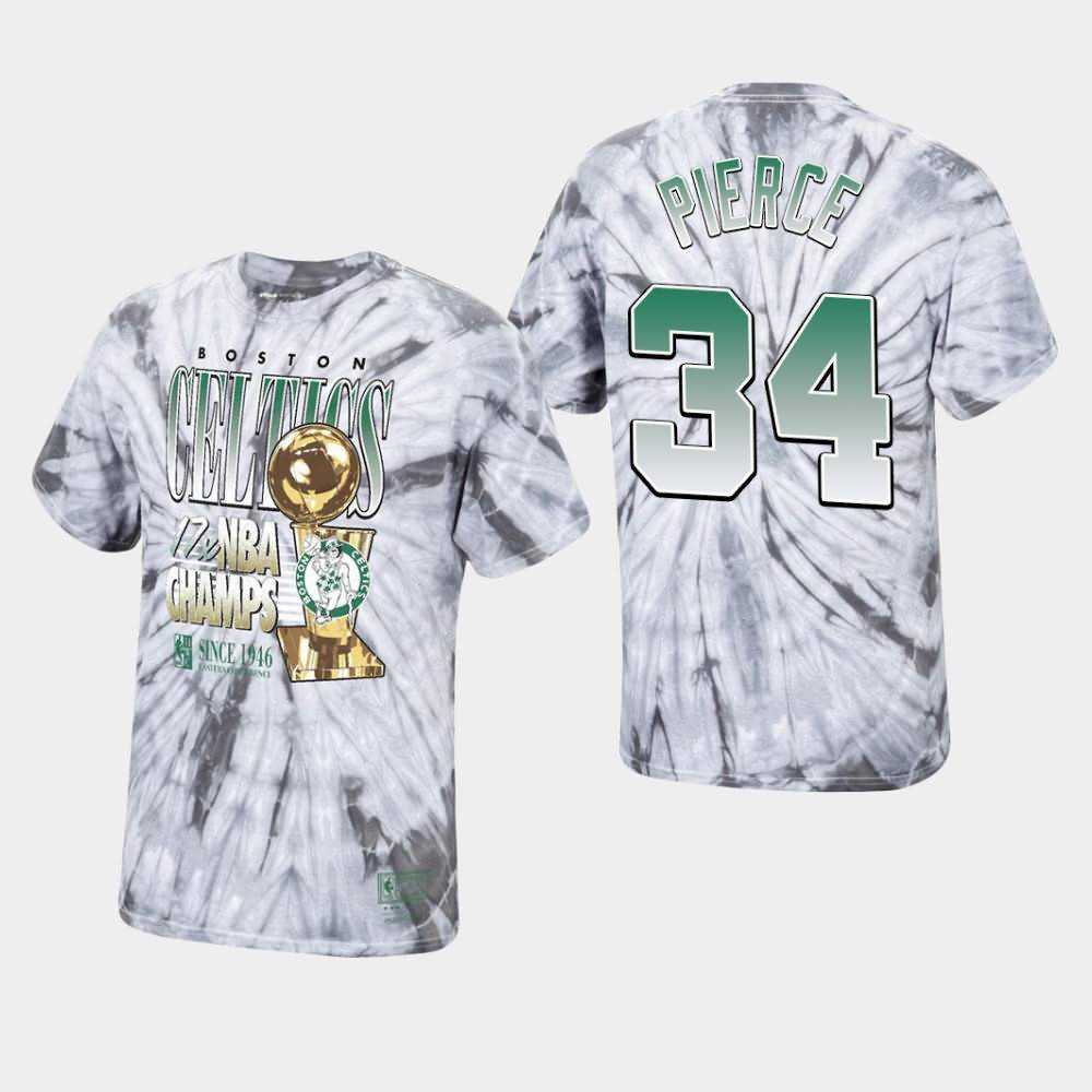 Men's Boston Celtics #34 Paul Pierce Silver Hardwood Classics 17 Times Champs Playoffs T-Shirt LYP71E3H