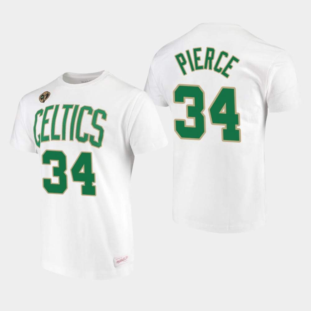 Men's Boston Celtics #34 Paul Pierce White Hardwood Classics 2008 NBA Champions T-Shirt RUO18E4U