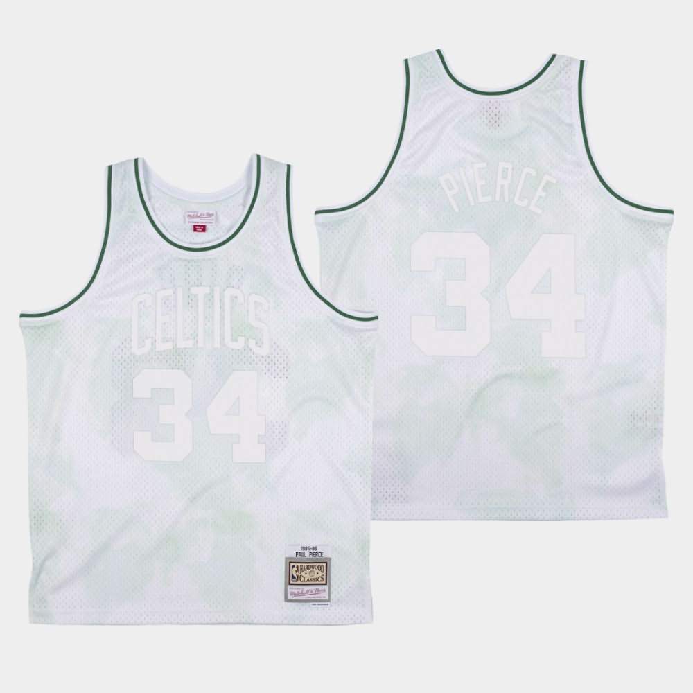 Men's Boston Celtics #34 Paul Pierce White Mitchell & Ness Hardwood Classics Cloudy Skies Jersey KPT11E8K