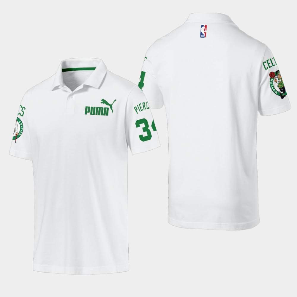 Men's Boston Celtics #34 Paul Pierce White Essentials Polo SZY00E4F