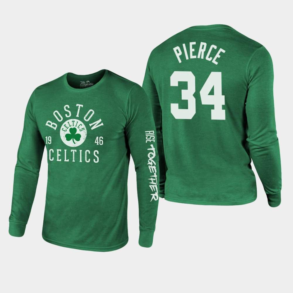 Men's Boston Celtics #34 Paul Pierce Kelly Green Tri-Blend Long Sleeve Rise Together T-Shirt EQJ43E2J