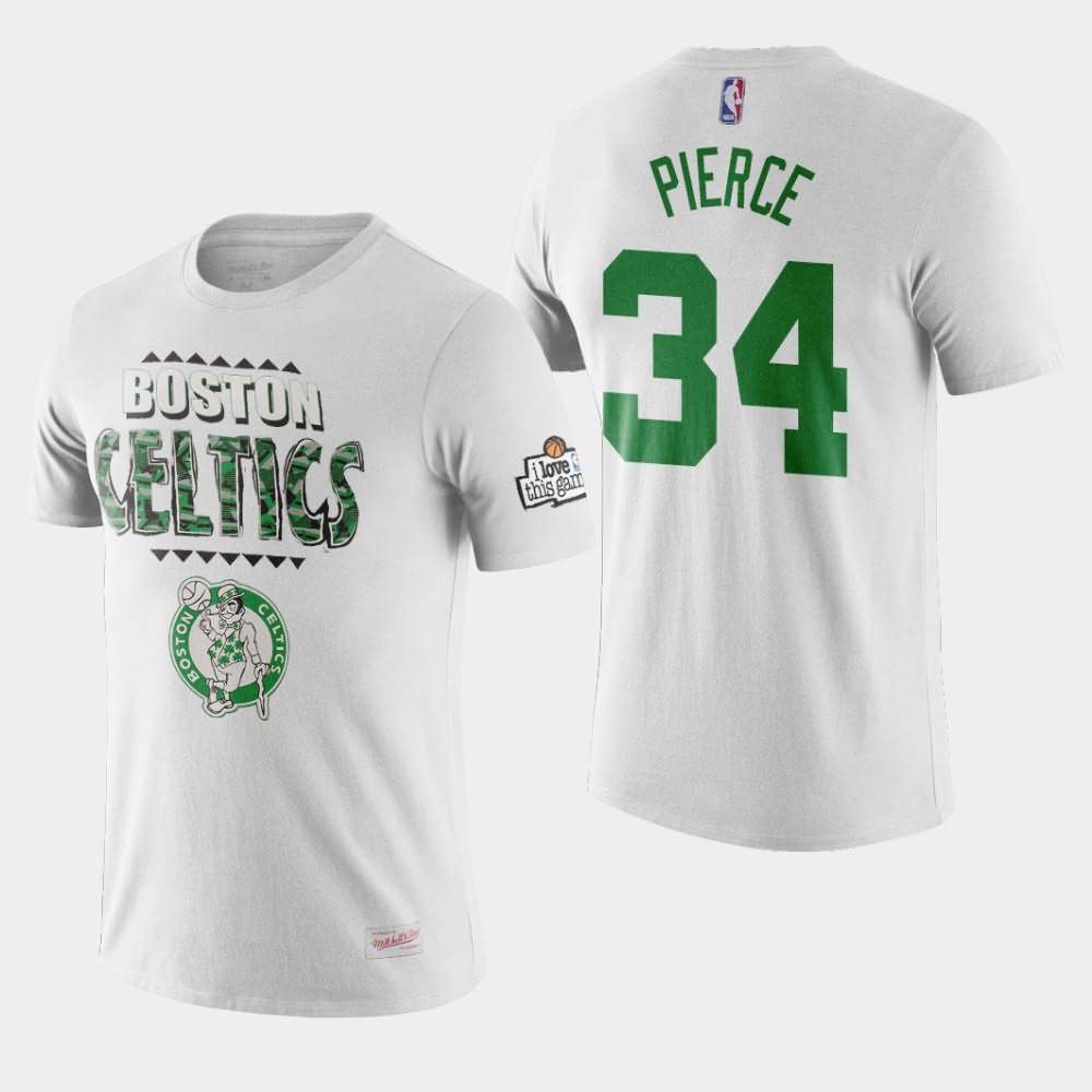 Men's Boston Celtics #34 Paul Pierce White Running Out the Clock Team Kente Letter T-Shirt PSS65E8C