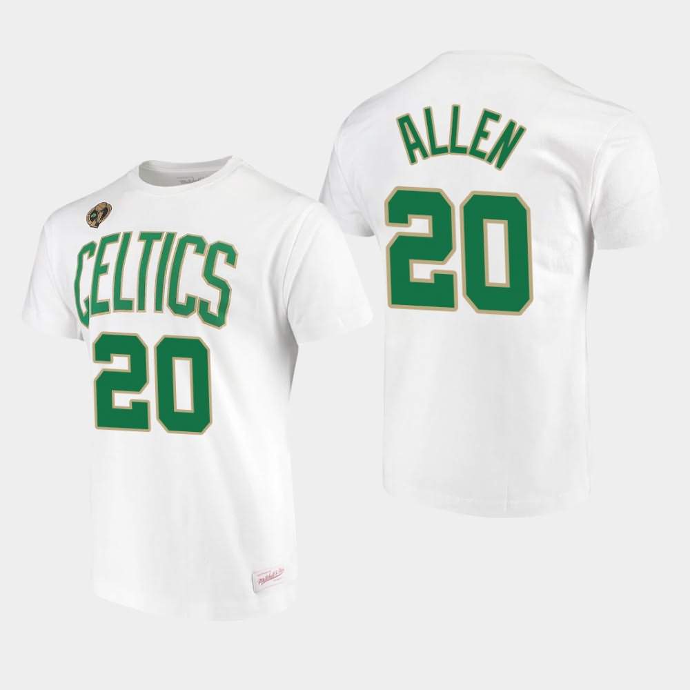 Men's Boston Celtics #20 Ray Allen White Hardwood Classics 2008 NBA Champions T-Shirt BXT86E2T
