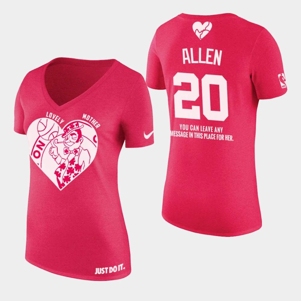 Women's Boston Celtics #20 Ray Allen Pink V-Neck 2019 Mother's Day T-Shirt QVG61E4Q