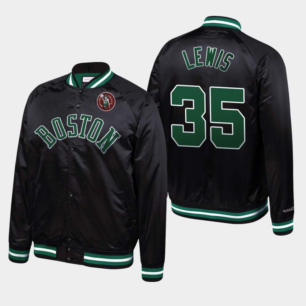 Men's Boston Celtics #35 Reggie Lewis Black Mitchell & Ness Satin Raglan Full-Snap Hardwood Classics Jacket YTP34E2N