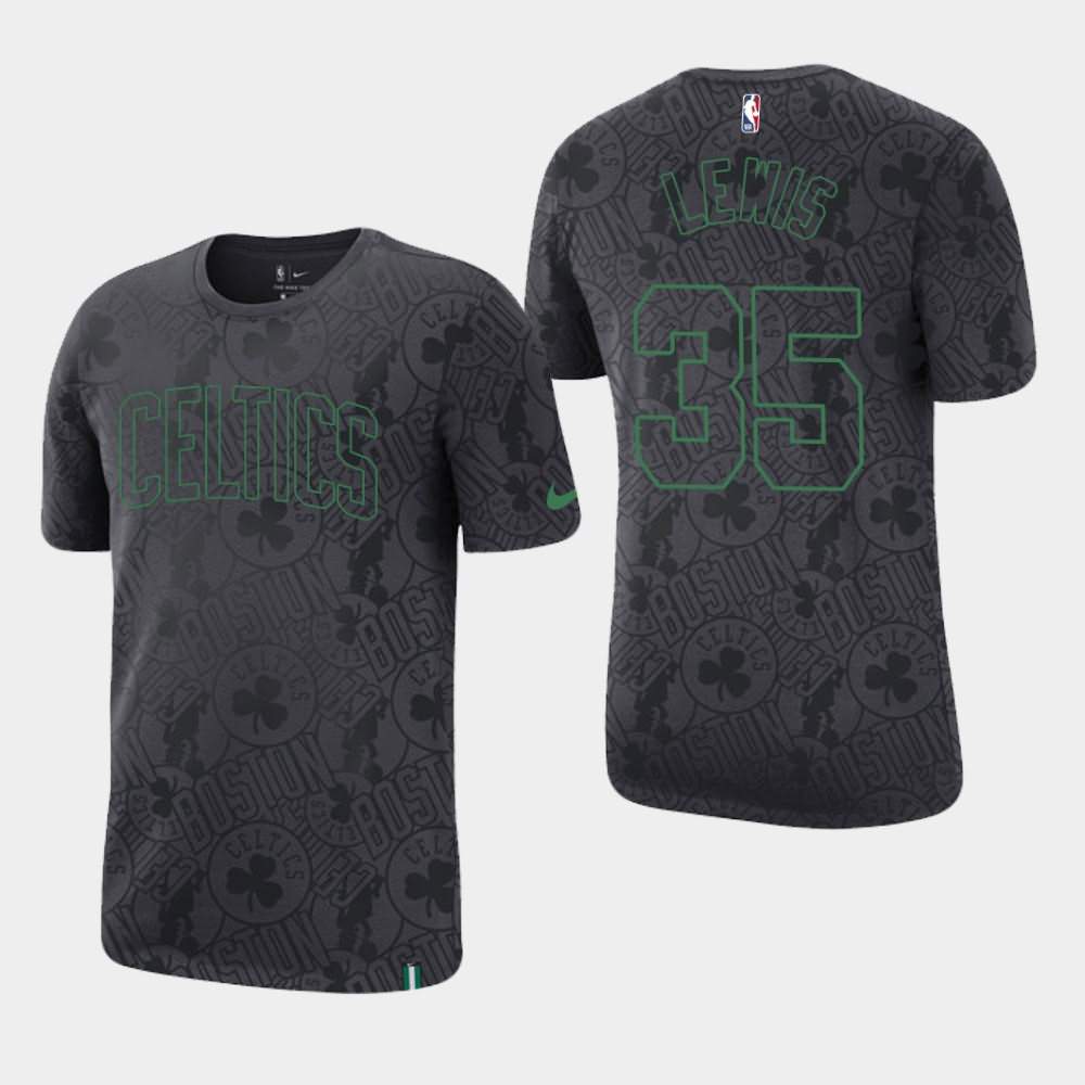 Men's Boston Celtics #35 Reggie Lewis Anthracite All Over Print Team Logo T-Shirt FTJ06E3G