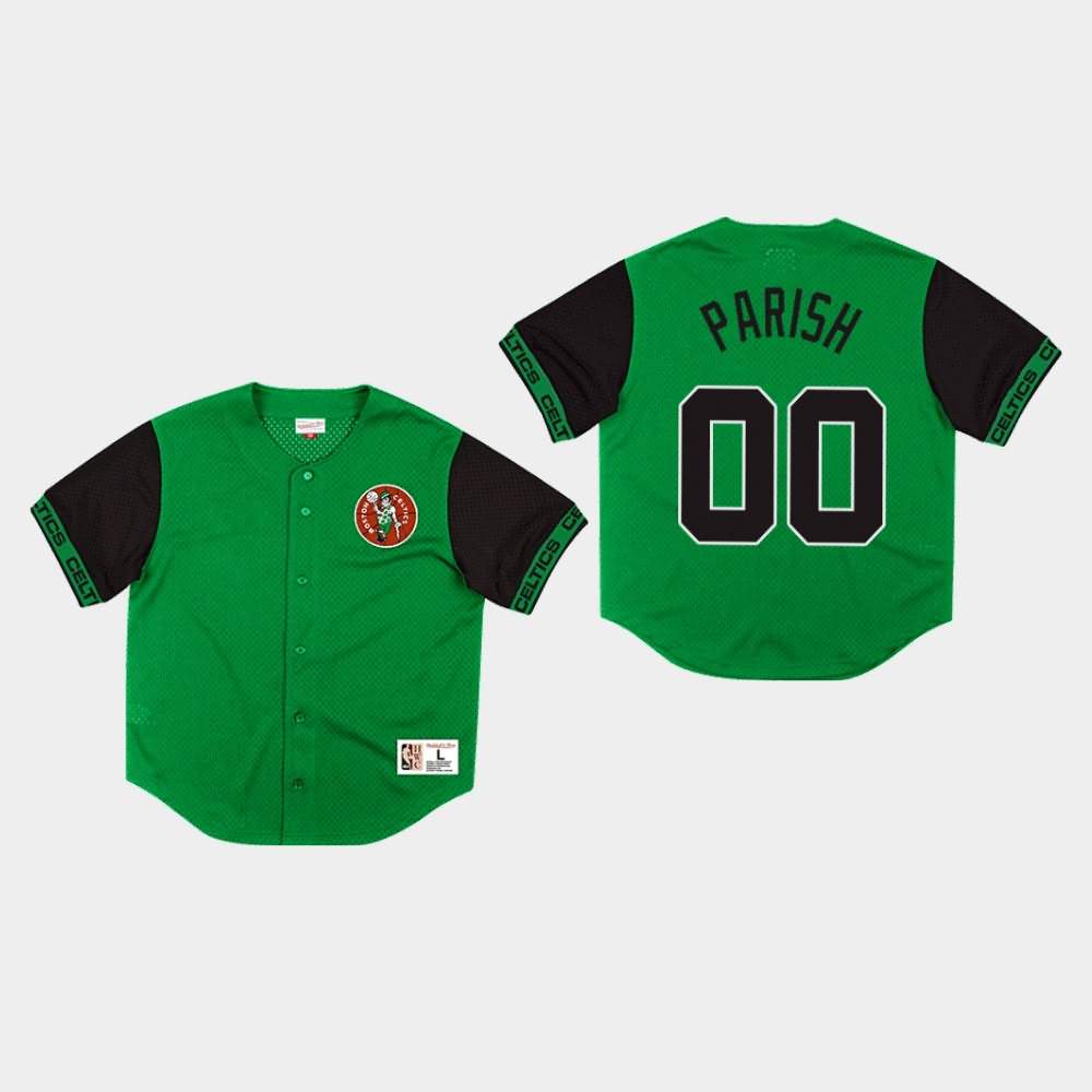 Men's Boston Celtics #00 Robert Parish Green Mesh Button Front Pure Shooter T-Shirt MHG83E7K