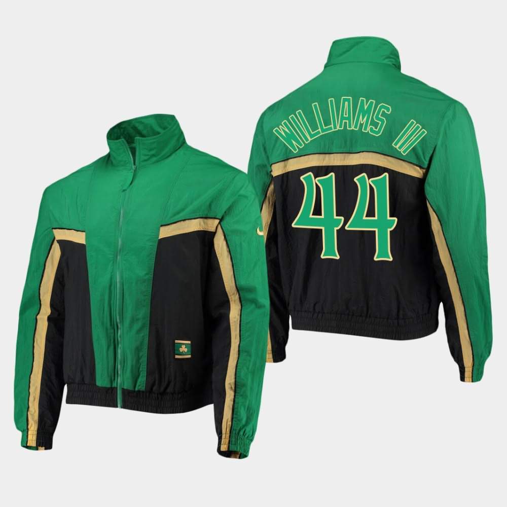 Men's Boston Celtics #44 Robert Williams III Black Kelly Green 2.0 Courtside Full-Zip City Jacket PKE17E1S