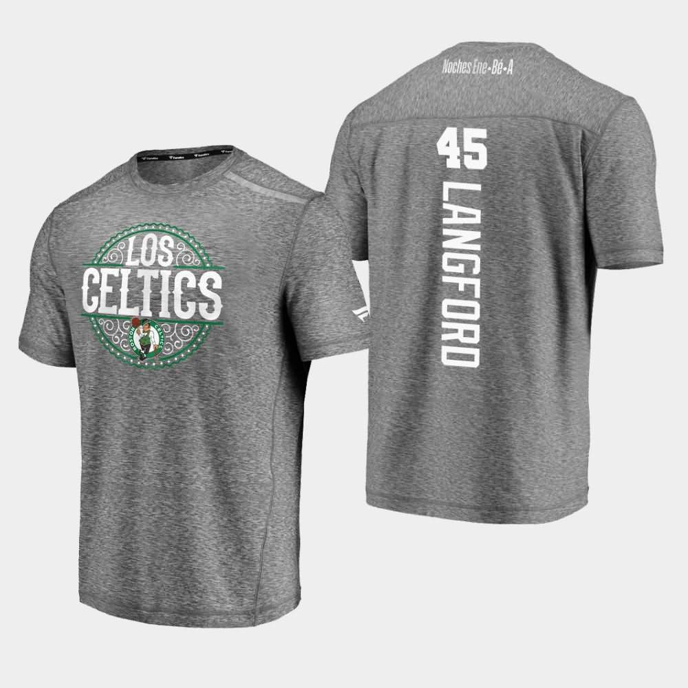 Men's Boston Celtics #45 Romeo Langford Heather Gray 2020 Latin Night Clutch Shooting Noches Ene-Be-A T-Shirt MMG26E3Z