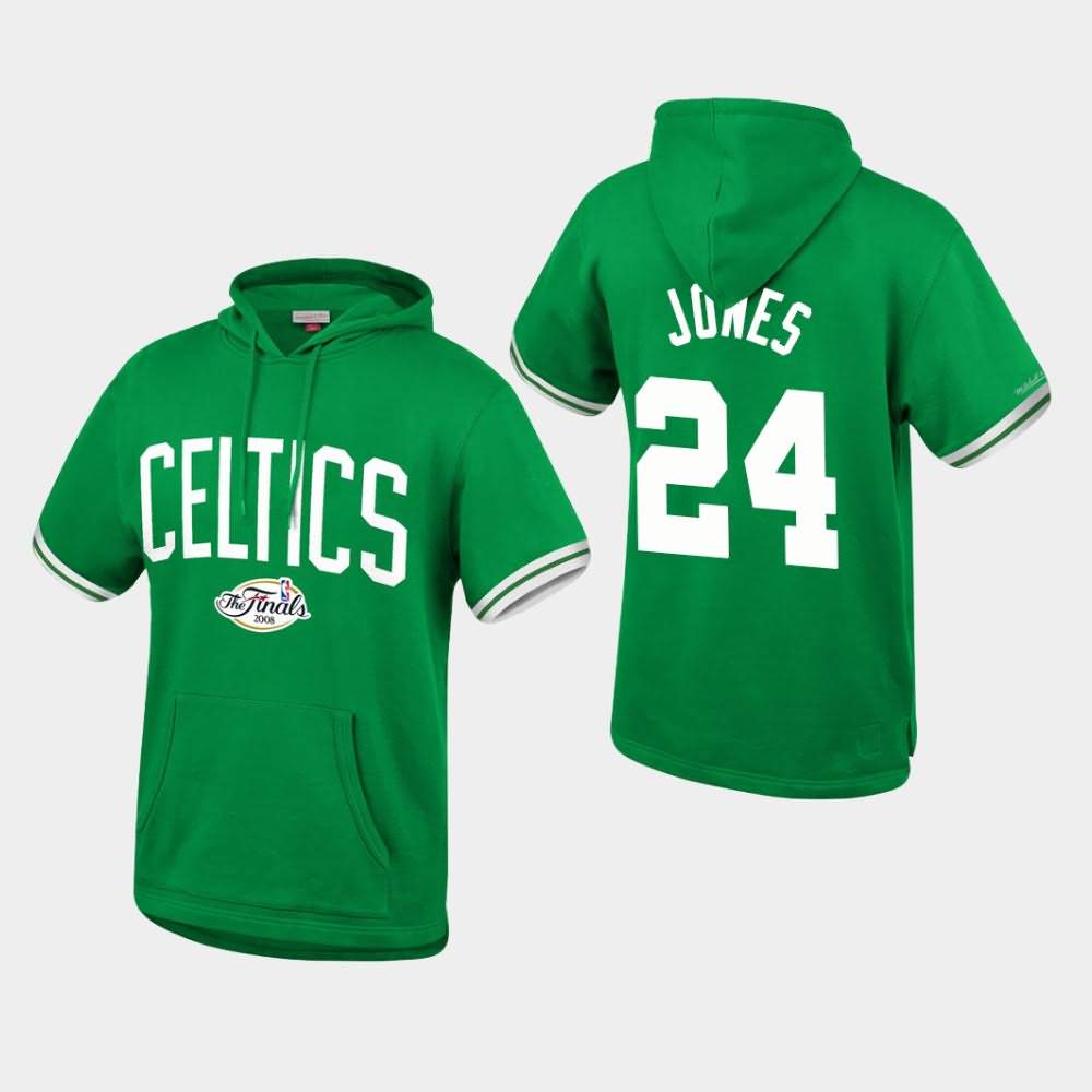 Men's Boston Celtics #24 Sam Jones Kelly Green Throwback French Terry Pullover Hardwood Classics Hoodie DQL74E1H