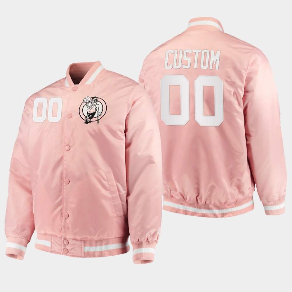 Men's Boston Celtics #00 Custom Pink NBA Full-Snap Satin Jacket SZQ21E4Y