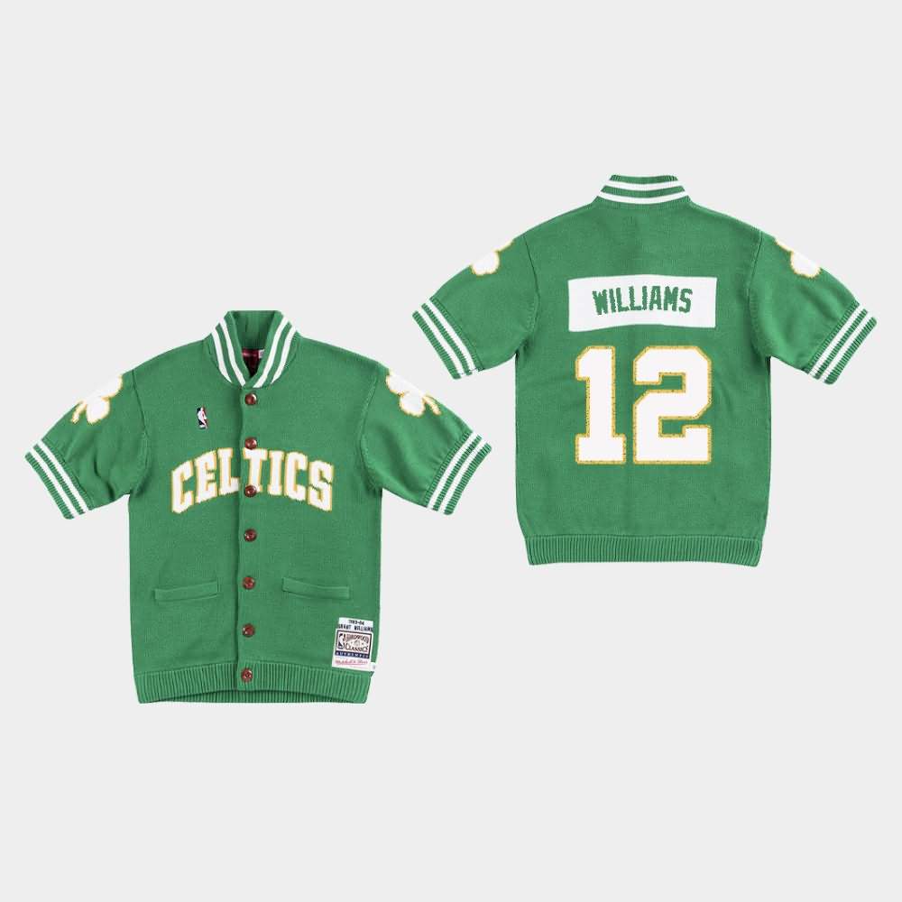 Men's Boston Celtics #12 Grant Williams Green Warm-Up Knit Clot X Mitchell & Ness T-Shirt SRI40E5T