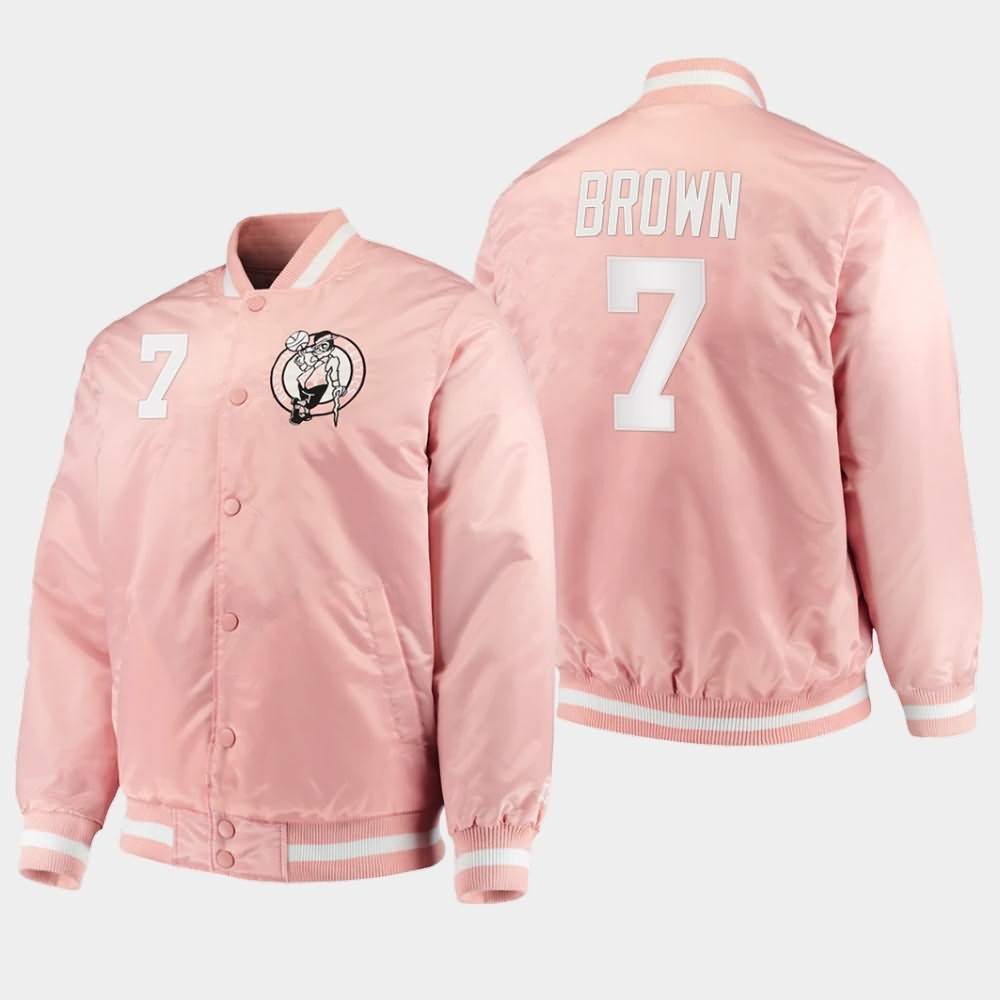 Men's Boston Celtics #7 Jaylen Brown Pink NBA Full-Snap Satin Jacket UGK46E5I