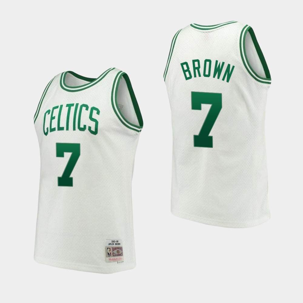 Men's Boston Celtics #7 Jaylen Brown White 1985-86 Throwback Hardwood Classics Jersey BDF72E2J