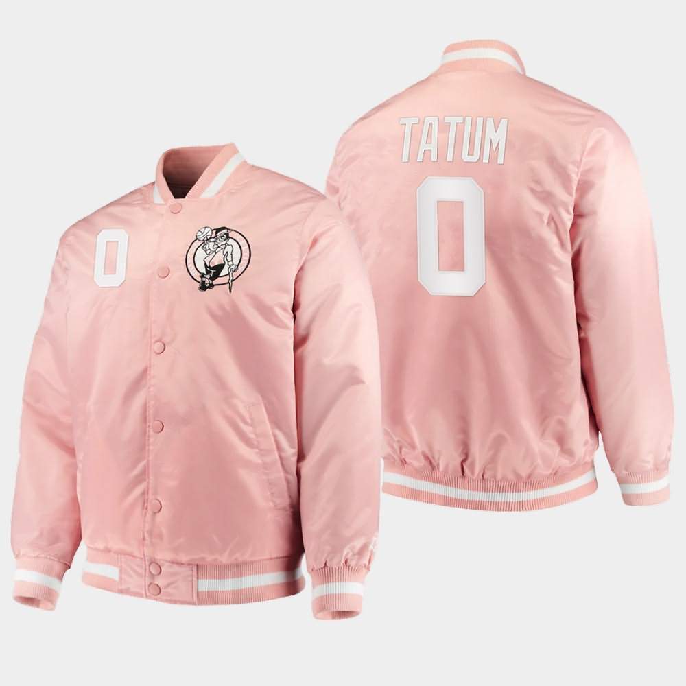 Men's Boston Celtics #0 Jayson Tatum Pink NBA Full-Snap Satin Jacket SLL42E4U