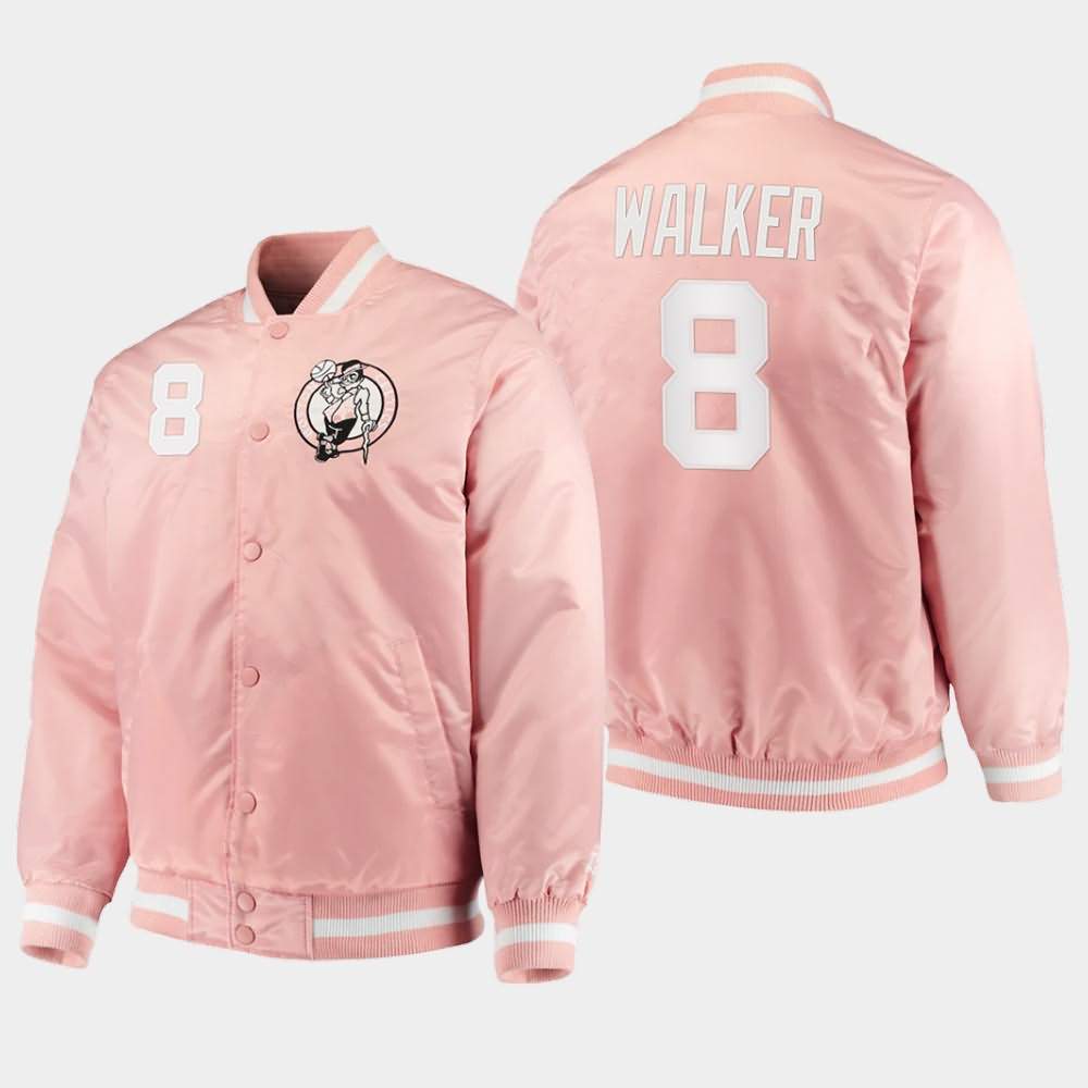 Men's Boston Celtics #8 Kemba Walker Pink NBA Full-Snap Satin Jacket MVL01E0D