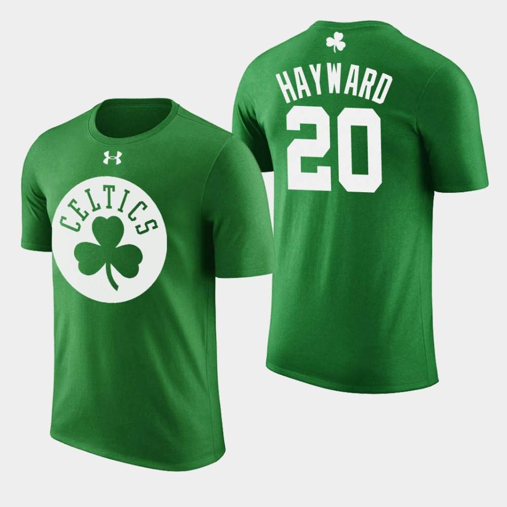 Men's Boston Celtics #20 Gordon Hayward Green Name & Number St. Patrick's Day T-Shirt IWK18E3L