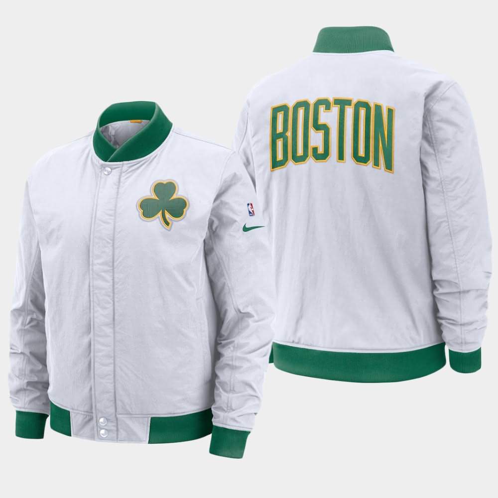 Men's Boston Celtics White 2018 Edition Bomber Full-Zip City Jacket QKV16E4S