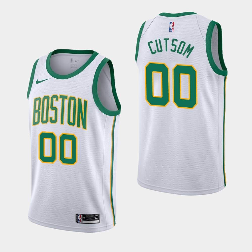 Men's Boston Celtics #00 Custom White 2018-19 City Jersey IEP70E1A