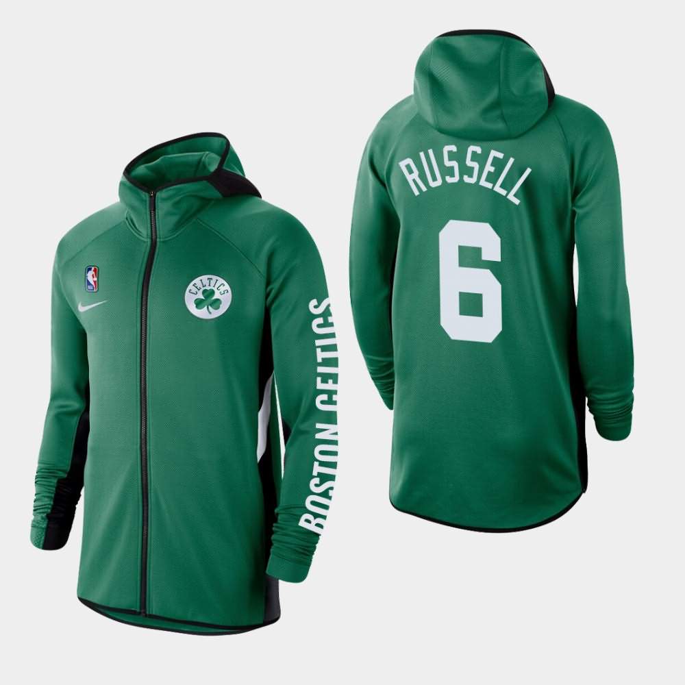 Men's Boston Celtics #6 Bill Russell Kelly Green Therma Flex Full-Zip Authentic Showtime Performance Hoodie DNC82E3U