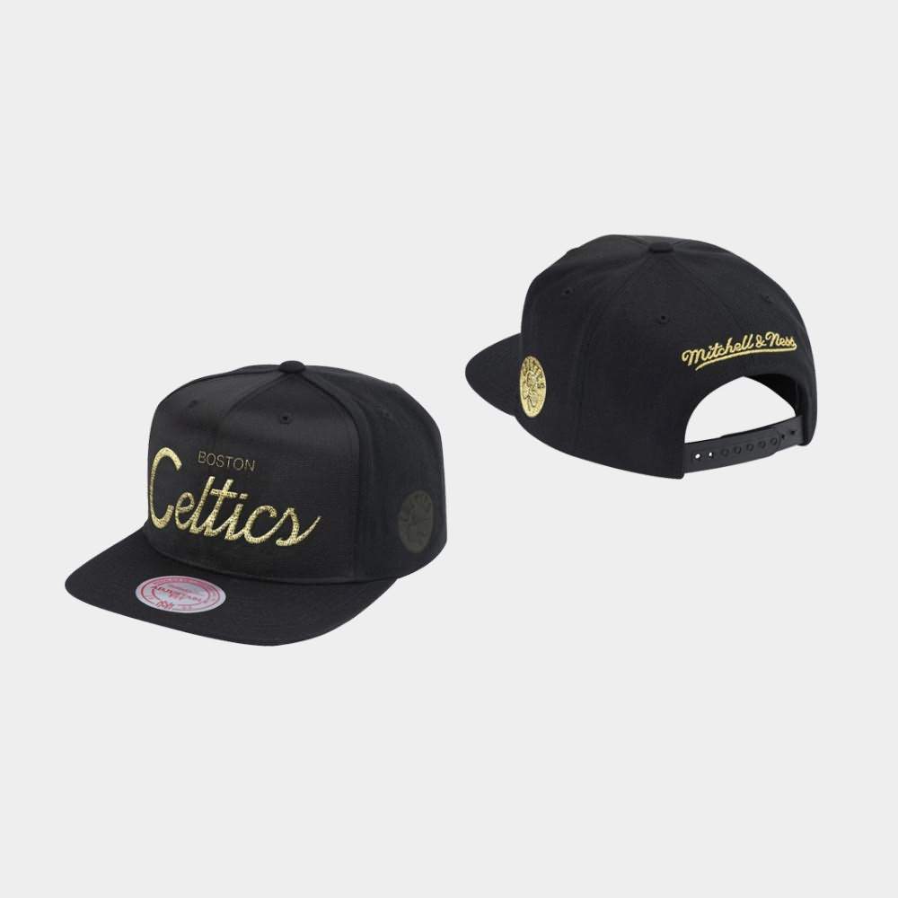 Men's Boston Celtics Black Snapback Adjustable Gold Dazzle Hat INQ34E1R