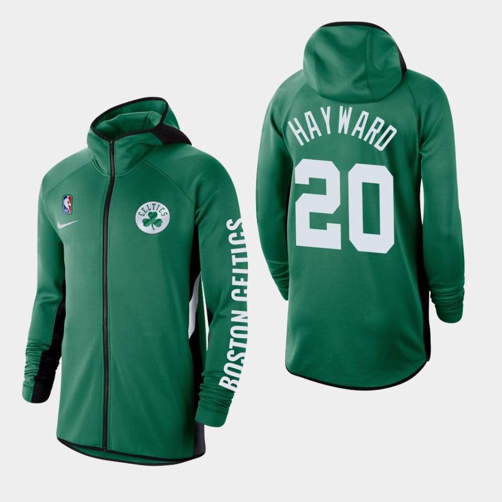 Men's Boston Celtics #20 Gordon Hayward Kelly Green Therma Flex Full-Zip Authentic Showtime Performance Hoodie ZHE68E1H