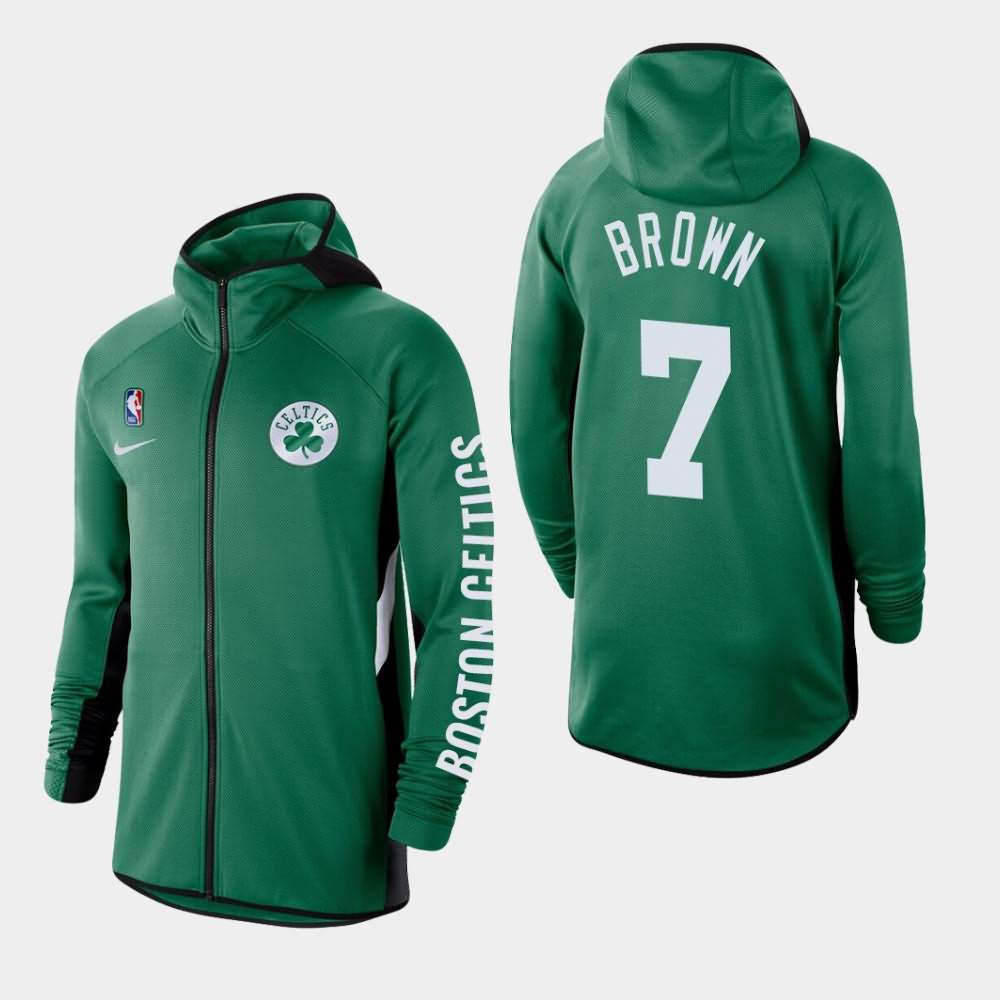Men's Boston Celtics #7 Jaylen Brown Kelly Green Therma Flex Full-Zip Authentic Showtime Performance Hoodie AWK01E3A