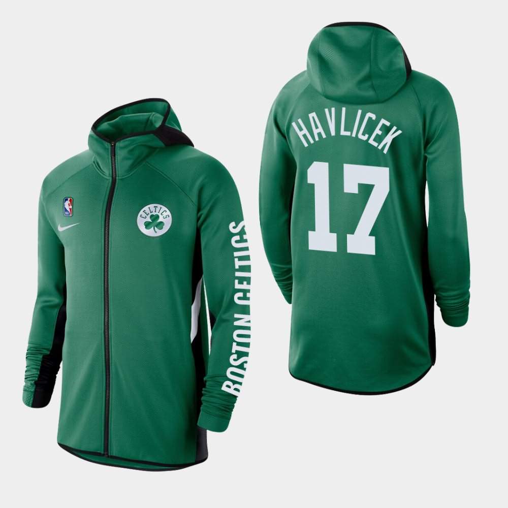 Men's Boston Celtics #17 John Havlicek Kelly Green Therma Flex Full-Zip Authentic Showtime Performance Hoodie GQD52E1I