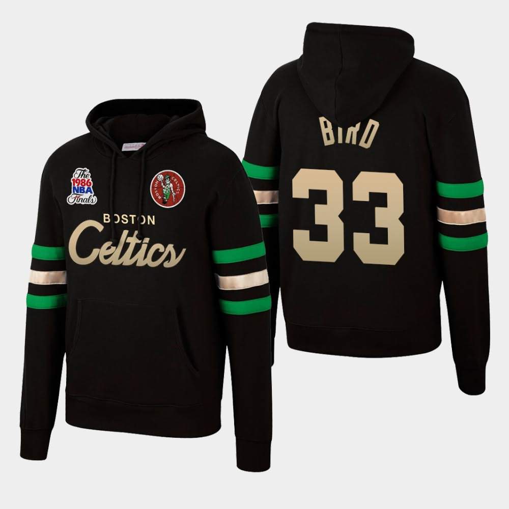 Men's Boston Celtics #33 Larry Bird Black Game Pullover 1986 Finals Championship Hoodie UHK78E1Z