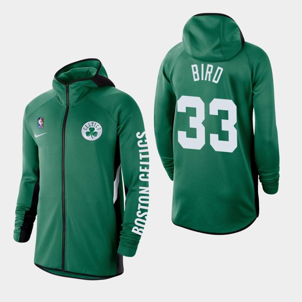 Men's Boston Celtics #33 Larry Bird Kelly Green Therma Flex Full-Zip Authentic Showtime Performance Hoodie WJM23E6O