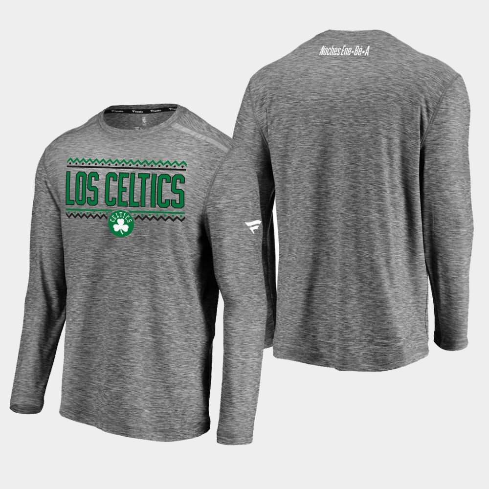 Men's Boston Celtics Charcoal Latin Nights Shooting Long Sleeve Noches Enebea T-Shirt EUE06E2H