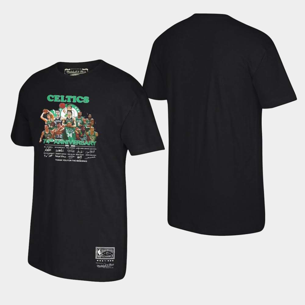 Men's Boston Celtics Black 1946-2020 74th Anniversary Signatures Team Logo T-Shirt RZY10E2Q