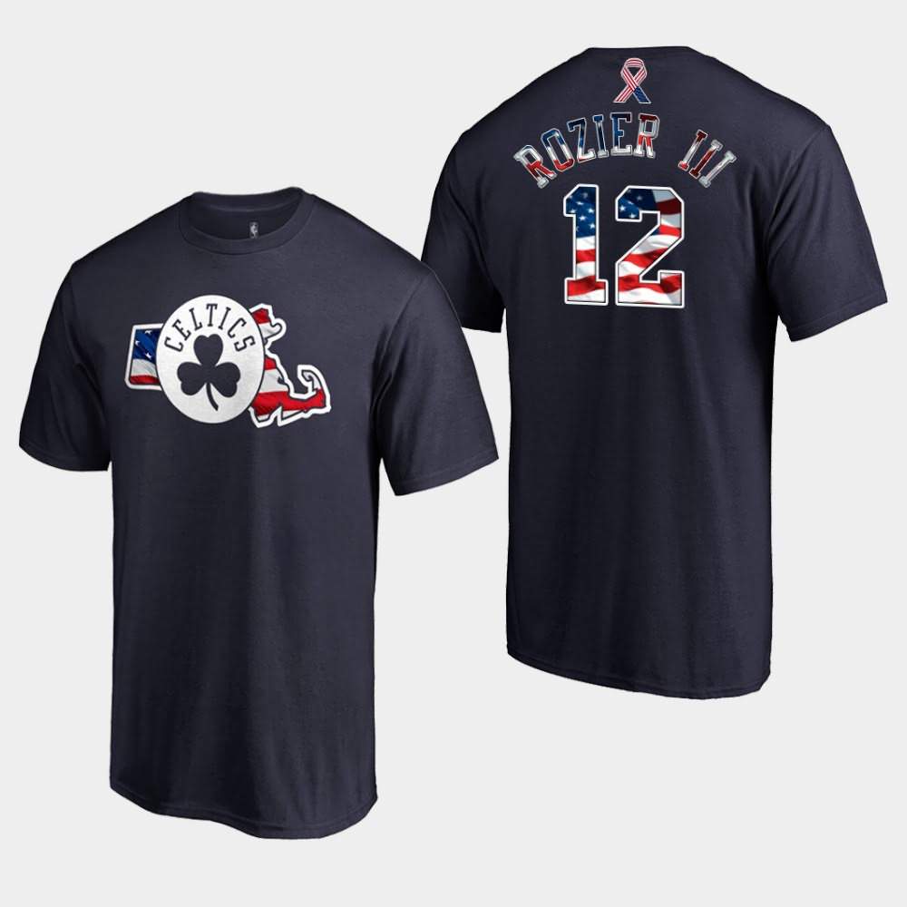 Men's Boston Celtics #12 Terry Rozier III Navy Stars and Stripes 2019 Memorial Day T-Shirt HUO85E1I